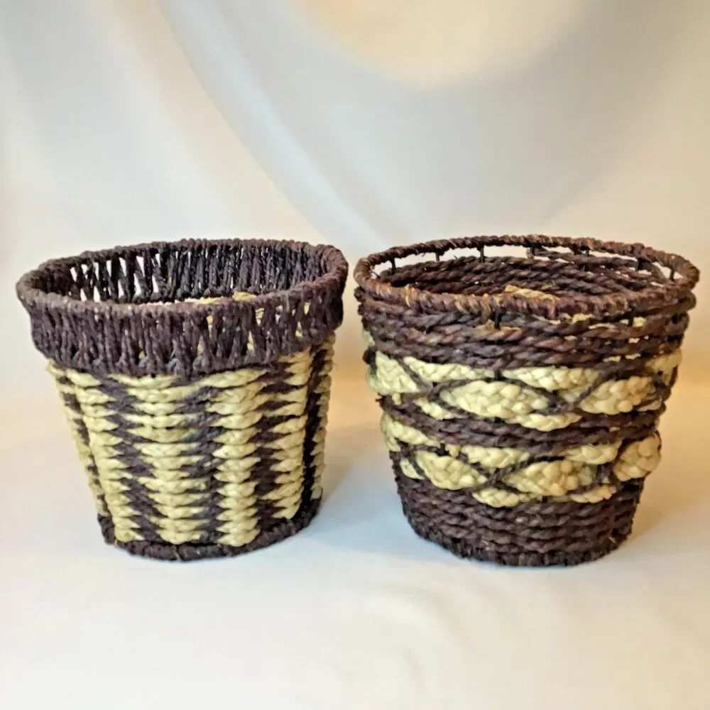 Two-Toned Woven Wicker Basket Set (2) - Brown and Beige Coloring